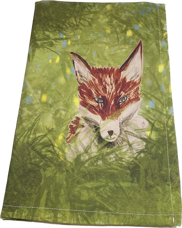 Foxes in the Flower Bed Tea Towel