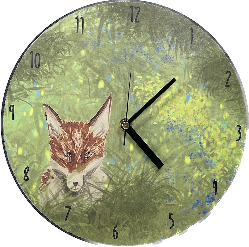 Foxes in the Flower Bed Wooden Clock